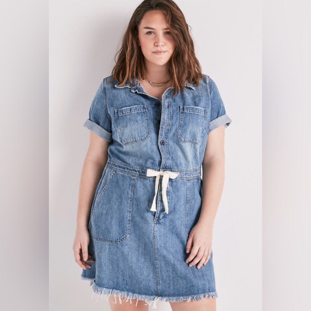 Lucky Brand Women’s Blue Denim Drawstring Dress in Seville Size Large